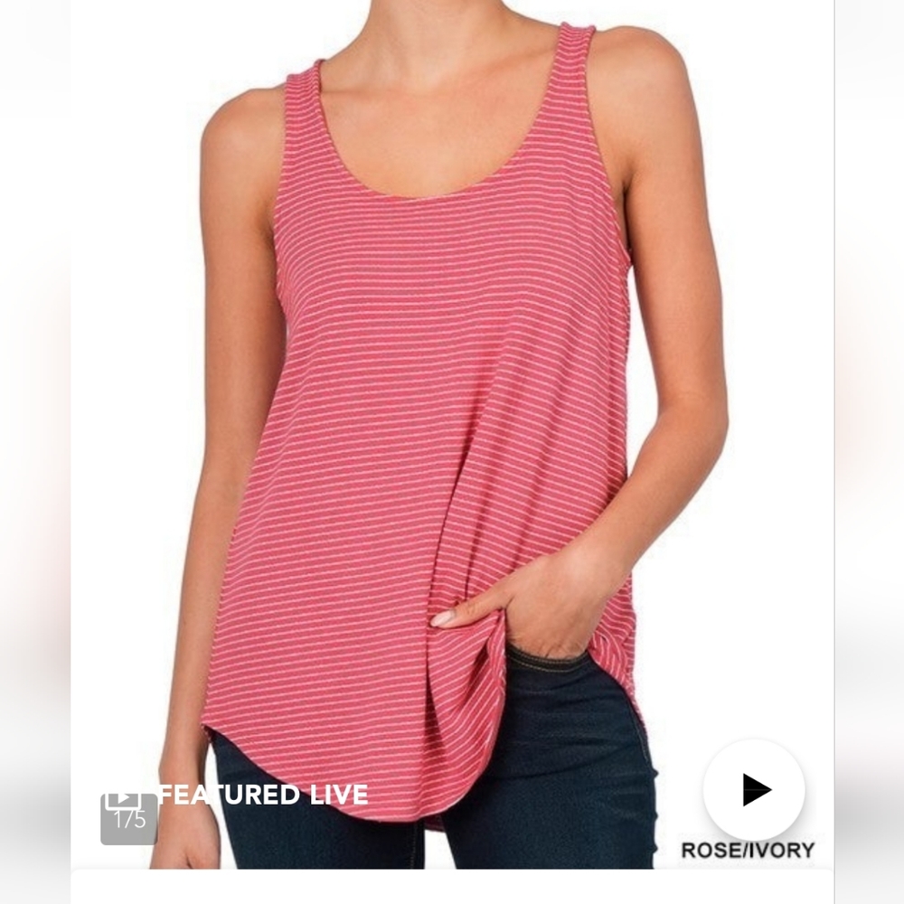 XL Zenana pink/white striped tank
